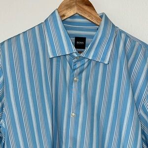 BOSS Men's Blue Striped Shirt